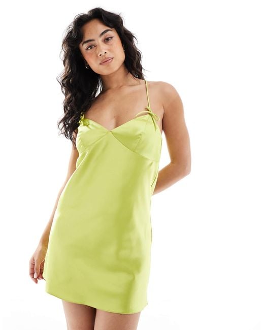 Miss Selfridge Green Tie Straps Satin Mini Dress