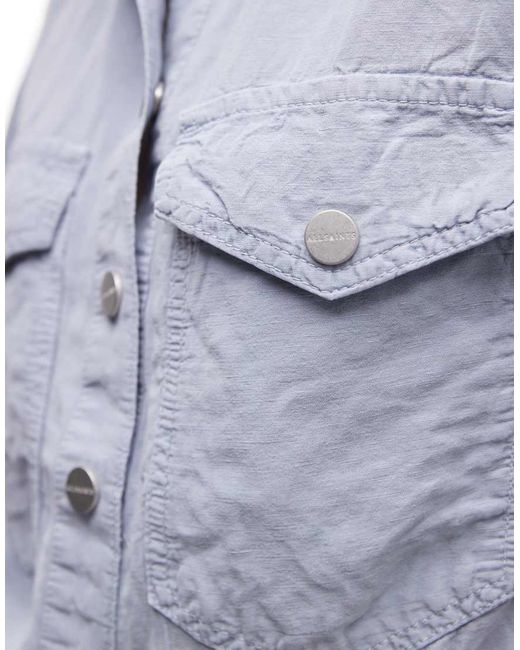AllSaints Blue Tove Short Sleeve Distressed Denim Shirt