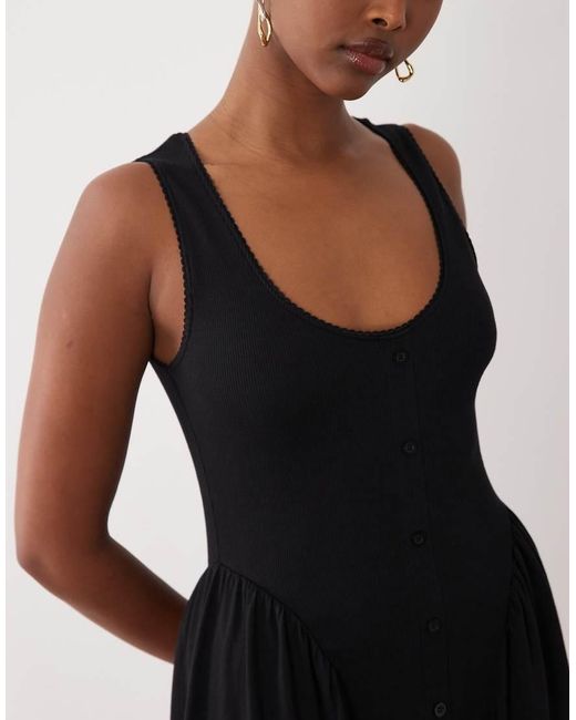 ASOS Black Button Down Picot Trim Midi Dress