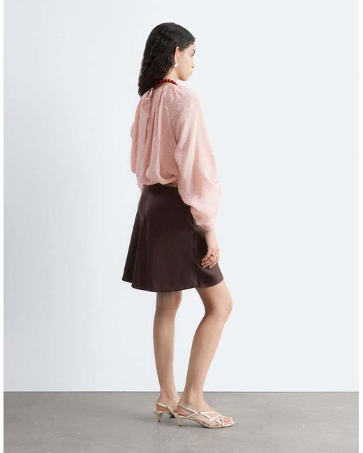 & Other Stories Red Sheer Cropped Blouse With Drawstring Sleeves And Waist