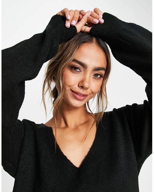 Y.A.S Black Y.a.s. Emmy Deep V Neck Soft Knit Jumper