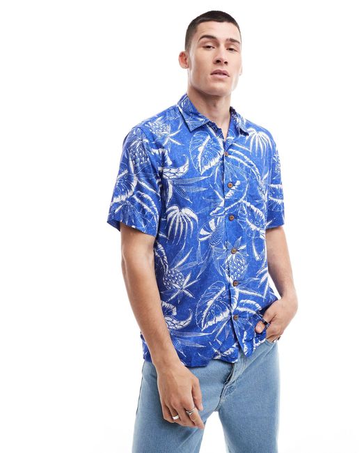 Polo Ralph Lauren Blue Short Sleeve Revere Collar Ocean Breeze Floral Print Rayon Shirt Classic Oversized Fit for men