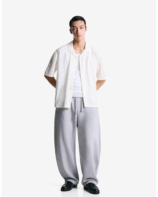 Bershka Overhemd Met Korte Mouwen En Geborduurde Bloemetjes in het White voor heren