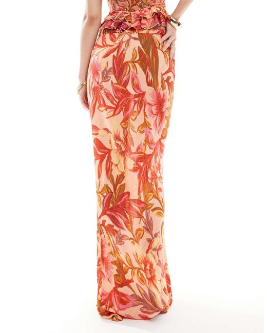 Jupe d'ensemble longue à imprimé fleuri - orange River Island en coloris Red