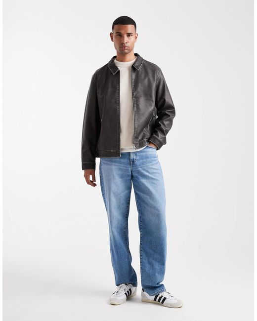 Jack & Jones – harrington-jacke aus kunstleder in Black für Herren