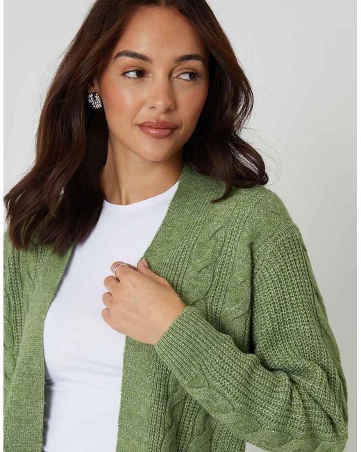 Threadbare Green Cable Knit Cardigan