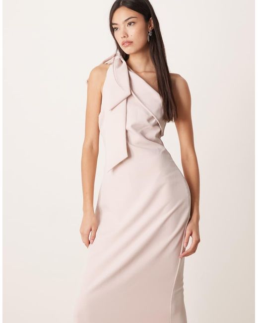 Pretty Lavish Pink Bridesmaid Nevaeh Crepe One Shoulder Bow Detail Maxi Dress