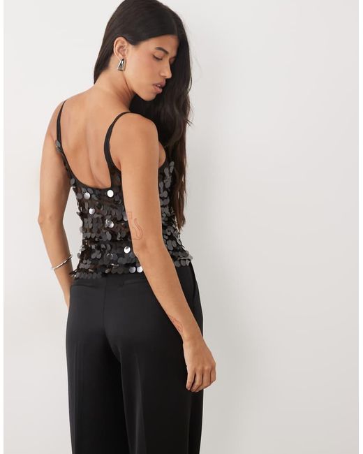 ASOS Black Disc Scatter Sequin Scoop Neck Sleeveless Top
