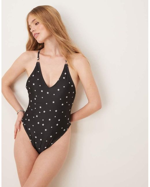 Costume Da Bagno Intero Nero Con Stelle Scintillanti di OOSC in Black