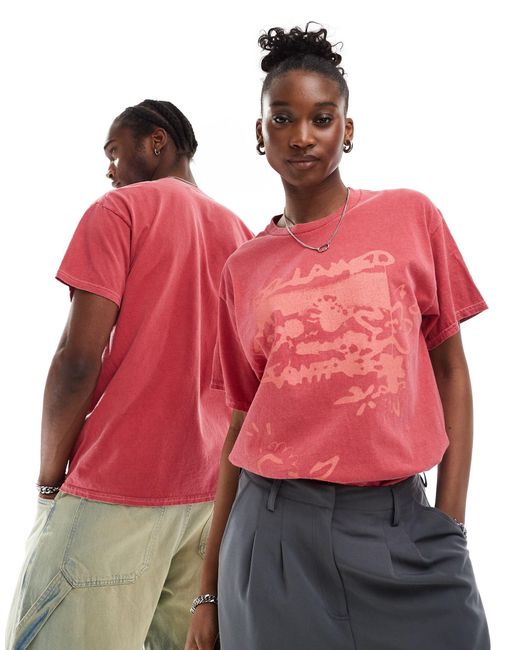 Reclaimed (vintage) Red Unisex Oversized T-shirt With Spray Print Graphic