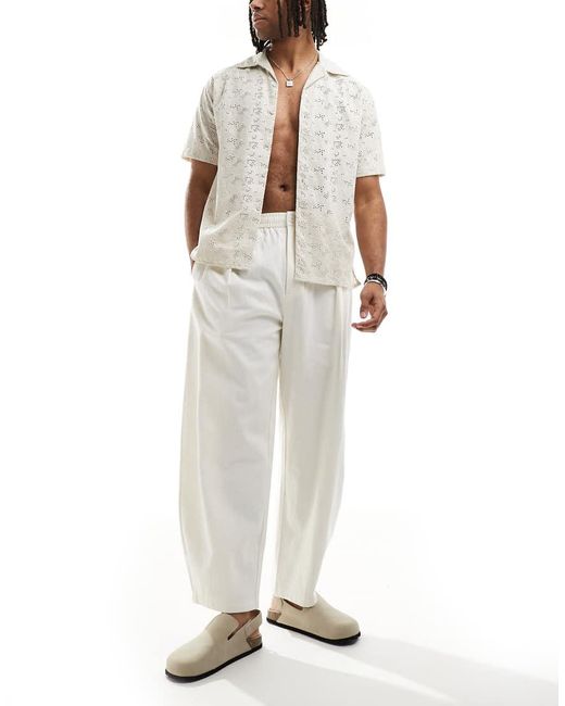 Bershka White Linen Balloon Tailored Trousers for men