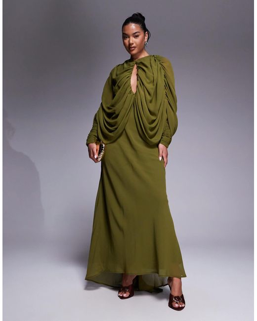 ASOS Green Keyhole Draped Kimono Sleeve Maxi Dress