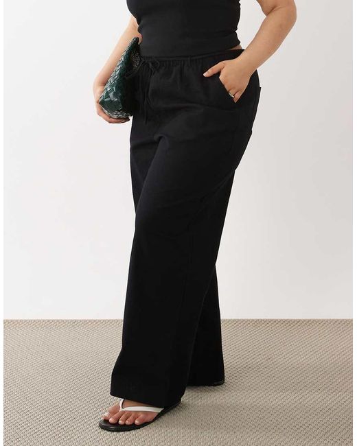 ASOS Black Asos Design Curve Linen Look Pull On Trousers