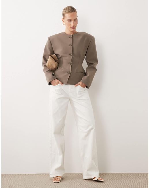 ASOS Brown Collarless Button Through Cinch Blazer