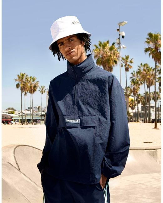 adidas Originals 'summer Club' Quarter Zip Seersucker Windbreaker Jacket in  Navy (Blue) for Men | Lyst