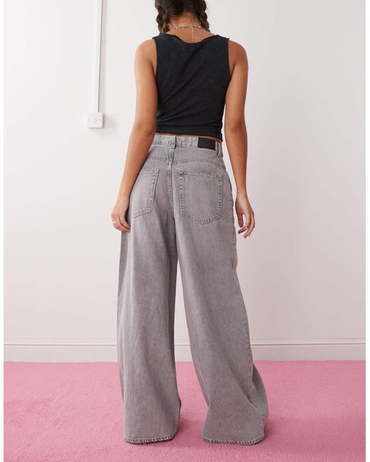 Monki Gray Giga Ultra Loose Fit Low Rise Jeans