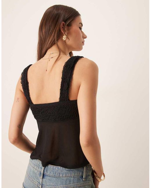 ASOS Black Textured Cami Top With Mesh Mix