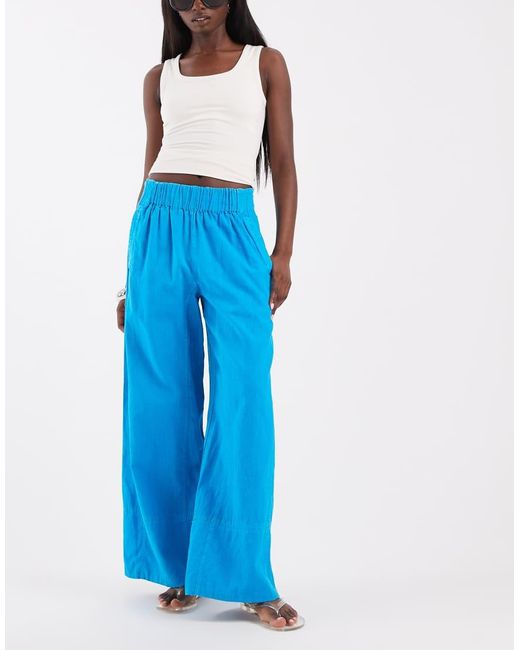 Free People Blue Days End Linen Pull-on Pants