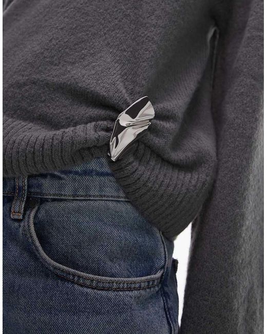 ASOS Gray Knitted Crew Neck Jumper With Silver Metal Detail