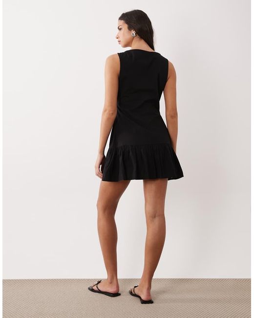 ASOS Natural Slash Neck Asymmetric Waistcoat Mini Sundress With Dropped Waist