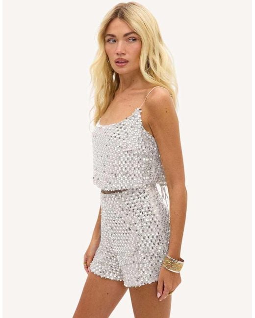 Loavies White Glitter Party Vibes Shorts With Sequins