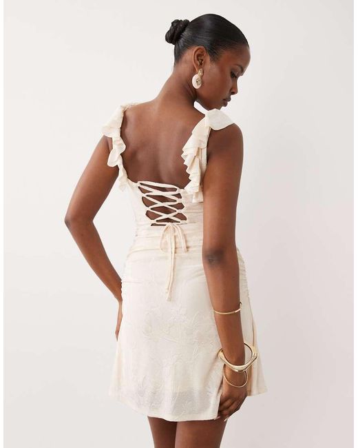 ASOS Natural Square Neck Devore Mini Dress With Lace-up Back