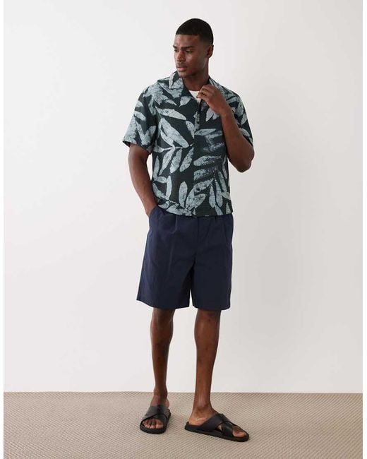 Mango Blue Abstract Leaf Print Shirt for men