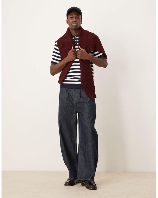ASOS Blue Knitted Polo With Stripe Pattern for men