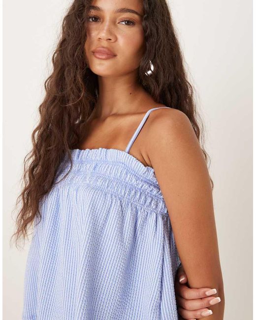 Gina Tricot Blue Co-ord Textured Smock Singlet Top