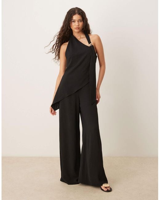 ASOS Black Trim Detail Halter Overlay Jumpsuit