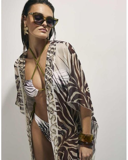 River Island Natural Animal Print Kimono