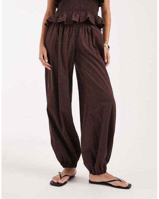 ASOS Brown Shirred Balloon Linen Blend Pants