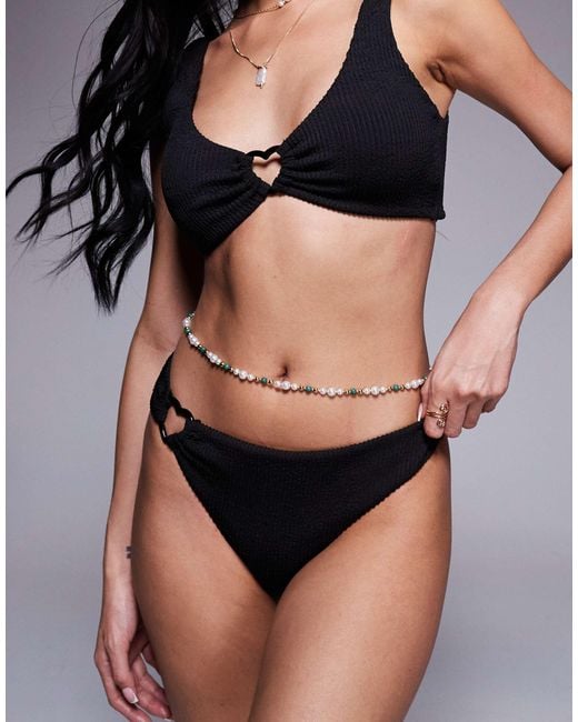 The Frolic Black Exclusive Crinkle High Leg Heart Detail Bikini Bottom Co-ord