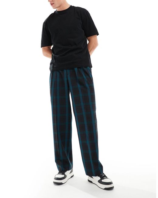 Pantalon habillé ample à carreaux avec taille haute - foncé ASOS pour homme en coloris Blue