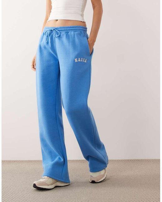 Kaiia Blue Cotton Rich Embroidered Logo Wide Leg Jogger Co-Ord