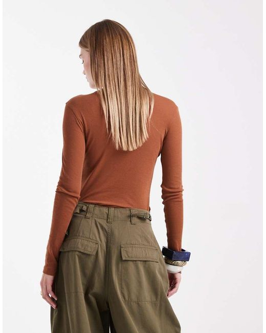 ASOS Brown Sheer Bodysuit With Popper Detail