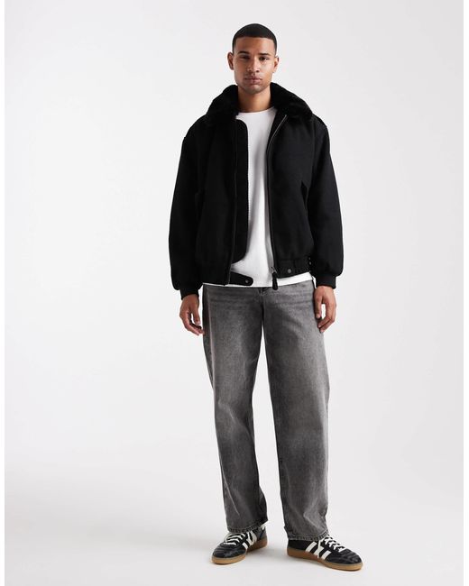 Bomber aspect laine avec col en fausse fourrure ASOS pour homme en coloris Black