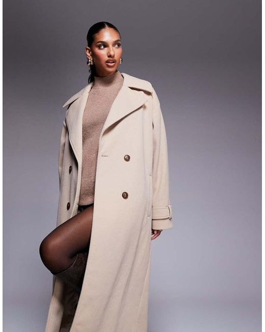 Aria Cove Natural Wool Look Heavyweight Collared Trench Style Maxi Coat