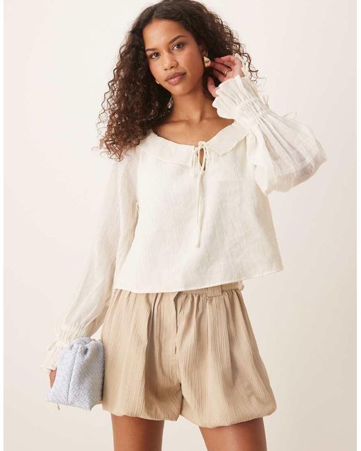 ASOS Natural Tailored Crinkle Puffball Hem Shorts