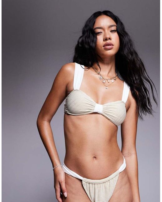 Moda Minx White Textured Bikini Top With Contrast Straps