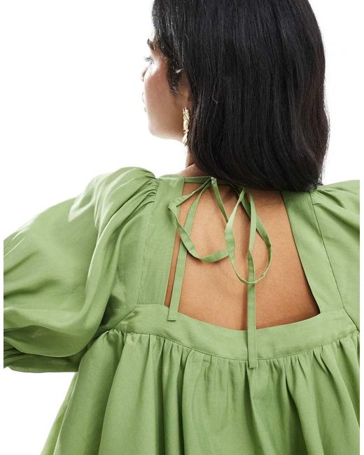 Blusa Verde Con Maniche A Sbuffo E Scollo Squadrato di ASOS in Green