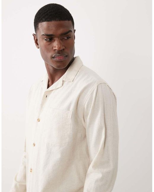 ASOS Natural Co-Ord Relaxed Revere Shirt With Linen for men