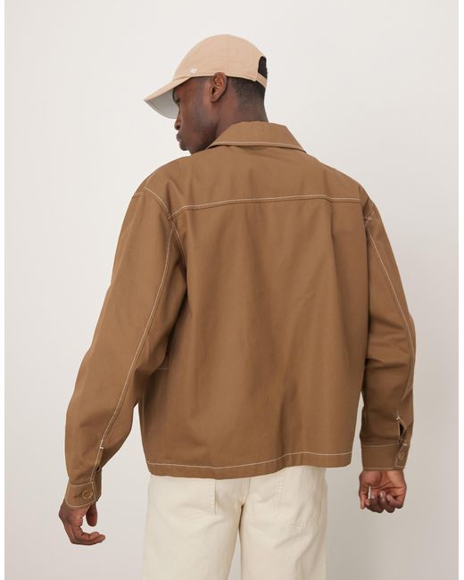 ASOS Brown Boxy Oversized Worker Jacket With Contrast Stitch for men