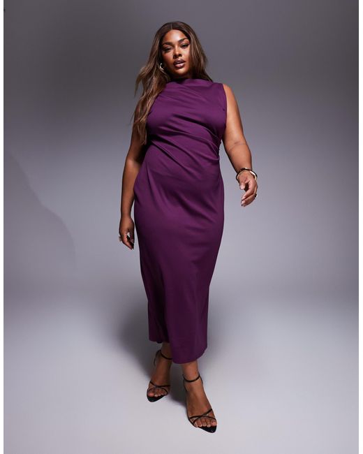 ASOS Purple Asos Design Curve High Slash Neck Pleated Midaxi Dress