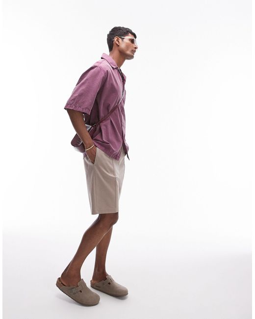 Topman Purple Short Sleeve Relaxed Washed Shirt for men