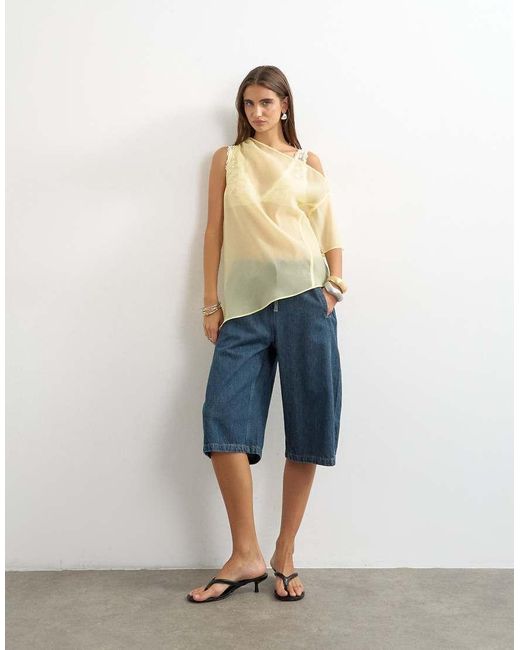 TOPSHOP Natural One Shoulder Organza Top