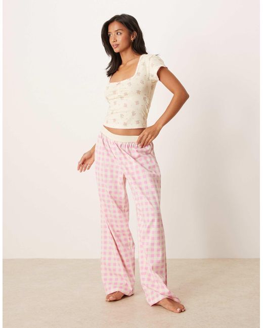 ASOS Pink Asos Design Petite Mix & Match Pyjama Trouser With Exposed Waistband