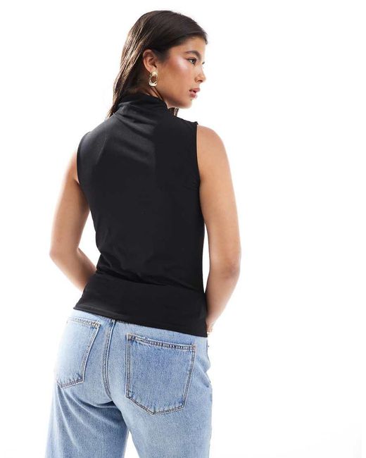 Pieces Black Drape Neck Sleeveless Top