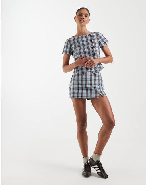 ASOS Elegante Mini Skort Met Ruiten in het Blue