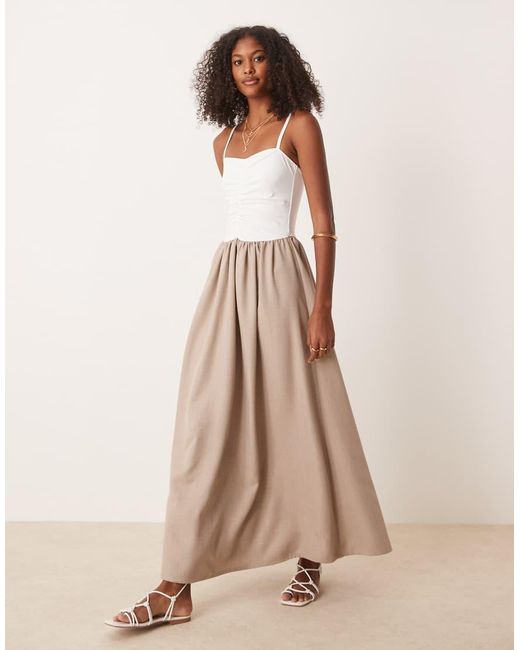 ASOS Natural Hybrid Dropped Waist Ruched Top Maxi Dress